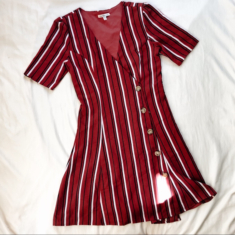 Red striped wrap dress
